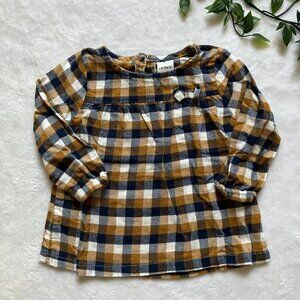 Carter’s Mustard Navy Plaid Shirt 9M 100% Cotton Infant Baby Girls Top Fall
